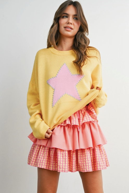 Buttermelon - Drop Shoulder Star Pattern Sweater|204