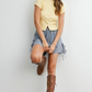 Buttermelon - Plaid Side-Tie Elastic Waist Shorts|237