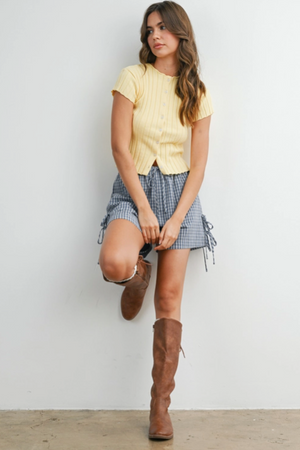 Buttermelon - Plaid Side-Tie Elastic Waist Shorts|237
