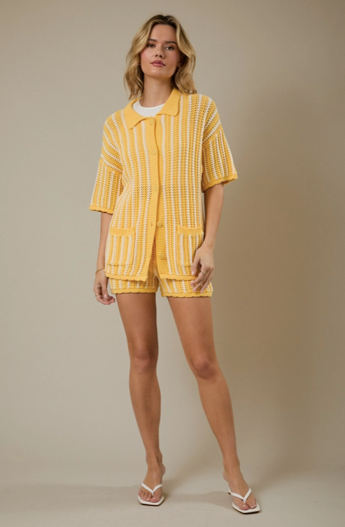 Sunday Edition - Button Down Stripe Crochet Top|35
