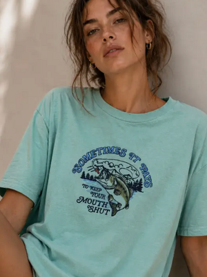Embroidered Bass Fish Teal T-Shirt|1682