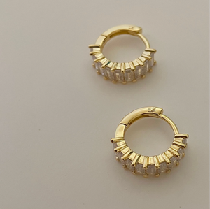 Liya Rectangle Stones Huggies- 18K PVD Gold Plating|1630