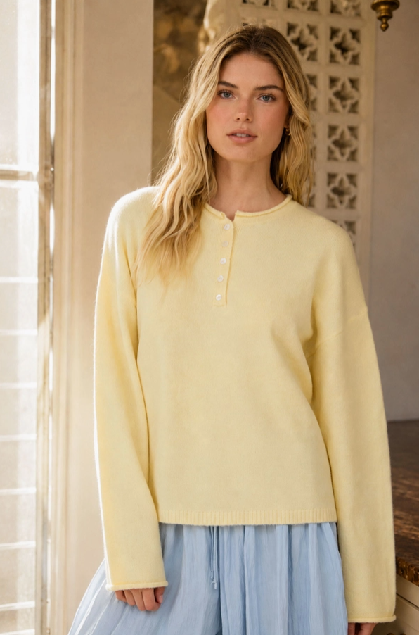 Blu Pepper - Raw Rolled Edge Henley Top|548