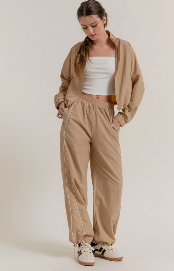 Active Basic - Side Piping Track Pants with Opening Stopper- Khaki|279