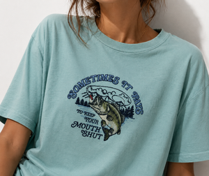 Embroidered Bass Fish Teal T-Shirt