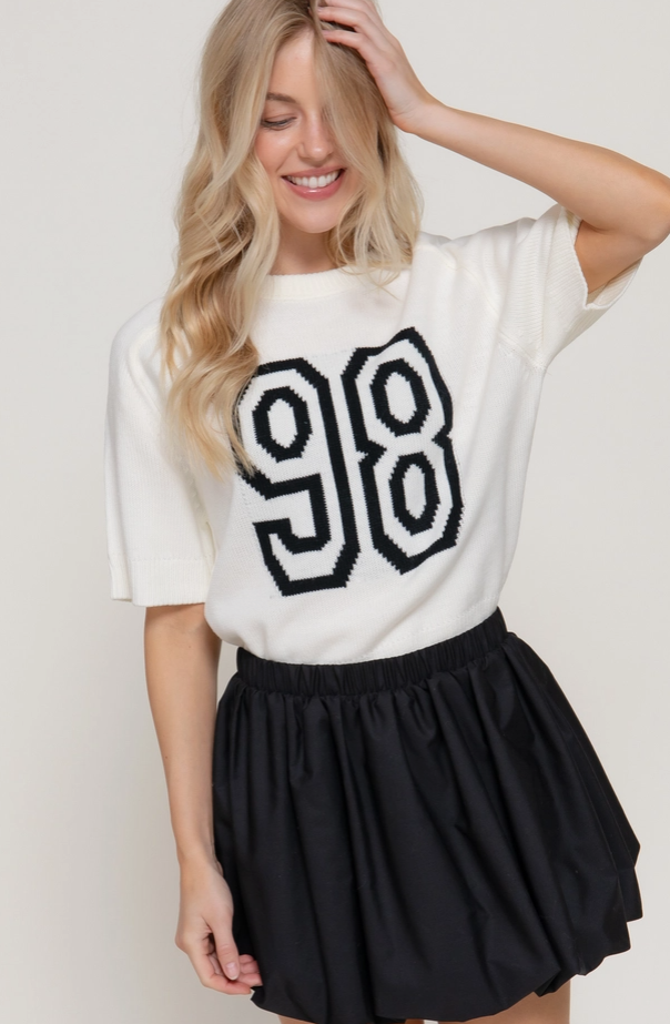 Active Basic - Short Sleeve Lettering Knit Top|404
