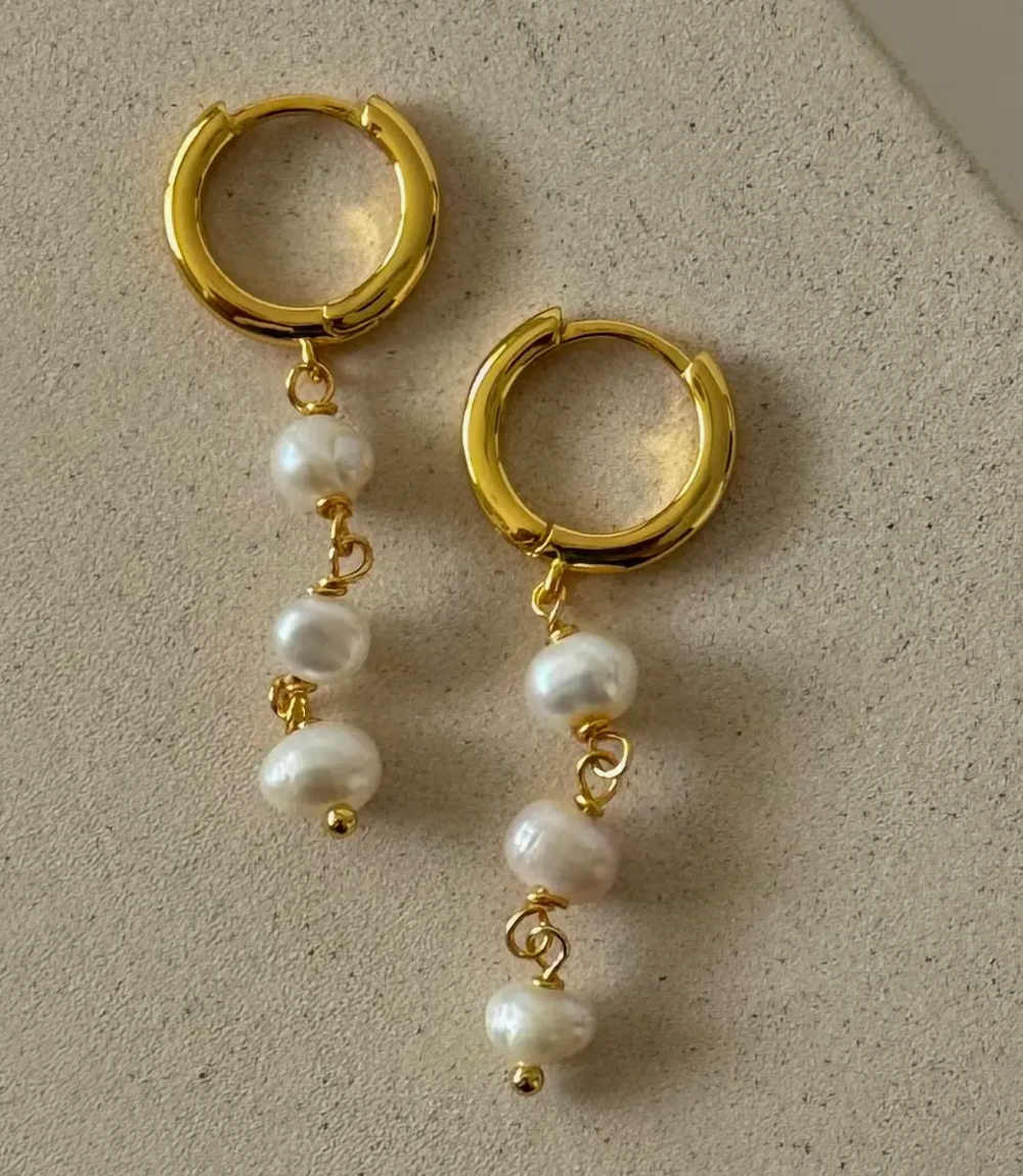 Pearl Drop Earrings - 18k gold plated bras|2176