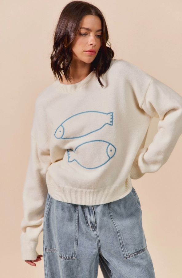 So Me - Loose Fit Fish Sweater|605