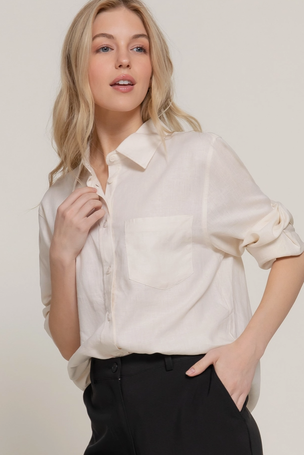 Active Basic - Long Sleeve Linen Blend Top|353
