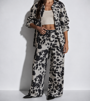 By Together - Denim Cotton Animal Print Wide Leg Pants